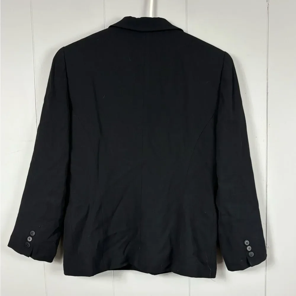 Oscar De La Renta Vintage Black Button Blazer Jacket 4R Wool Blend Classic Work